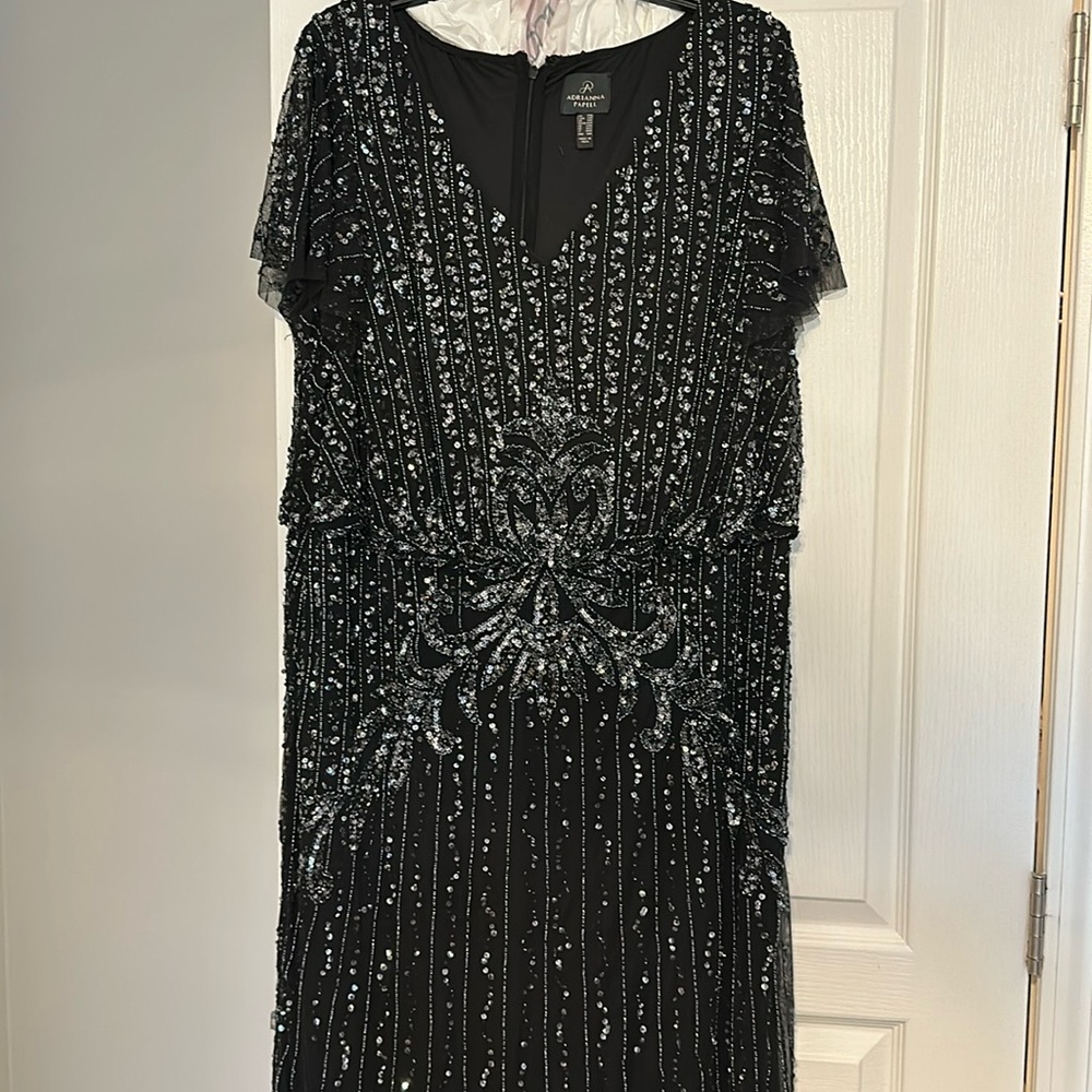 Adrianna Pappel beaded black tie dress. Size 14w plus size evening wear